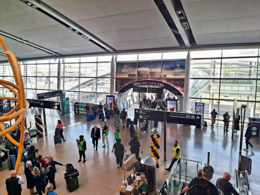 View of people inside the Terminal 2 of Dublin International Airport