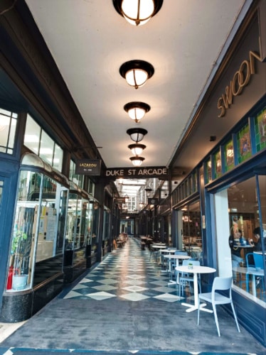 View of the restaurants at the Duke Street Arcade