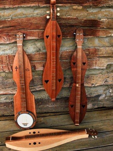 View of the collection of Dulcimers