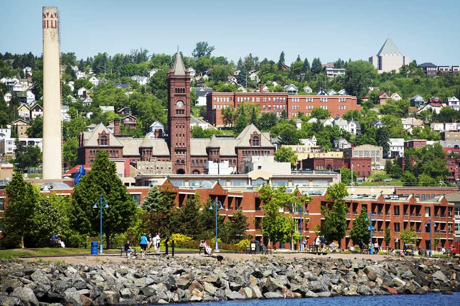 View of people in Duluth Cityscape during summer season