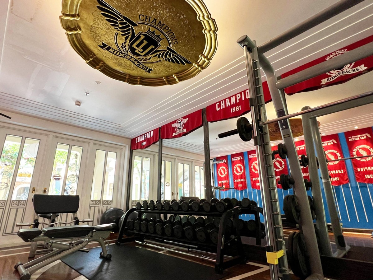 Dumbbells displayed inside the Department of Physical Education