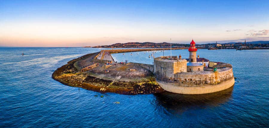 Aerial view of a lighthouse at Dun Laoghaire Harbour at sunrise