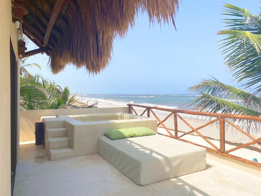 View of outdoor jacuzzi at Dune Hotel suite