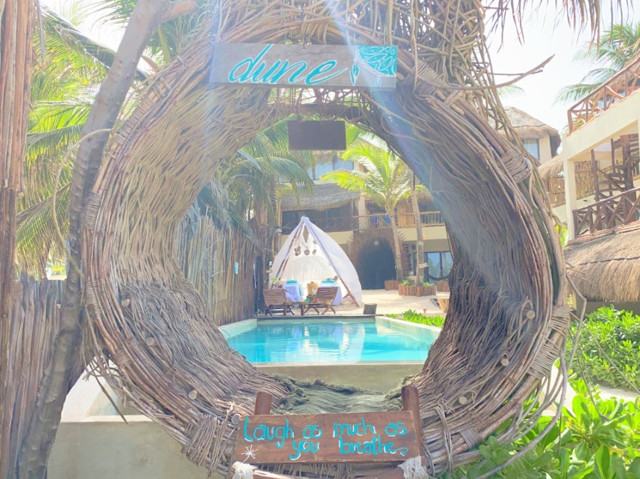 View of the pool through the nest at Dune Tulum