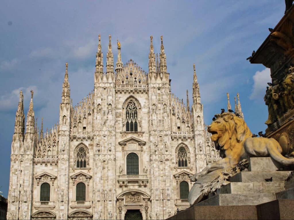 Exterior view of the Duomo Di Milanofrom Piazza Del Duomo