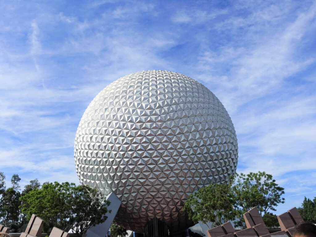 View of the huge sphere at the entrance of EPCOT