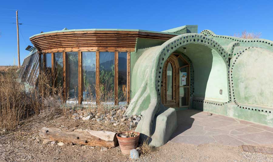 View from the outside of the Earthship Visitor Center