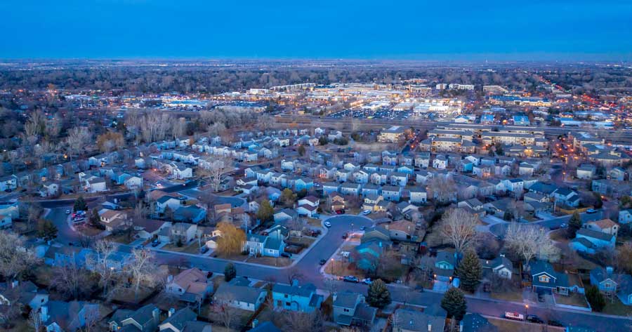 Aerial view of East Fort Collins before night time