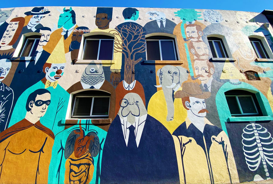 View of a colorful mural on a building in Long Beach