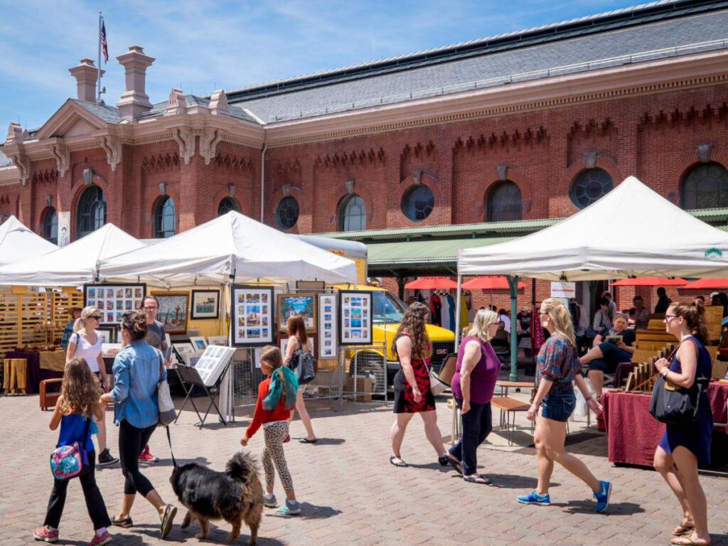 People and shops at the Eastern Market in Capitol Hill
