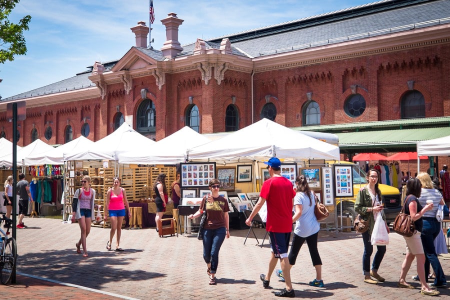 People walking around the historic Eastern Market in the Capitol Hill area