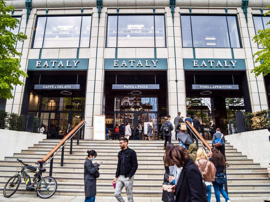 Façade and entrance view of Liverpool Street’s Eataly