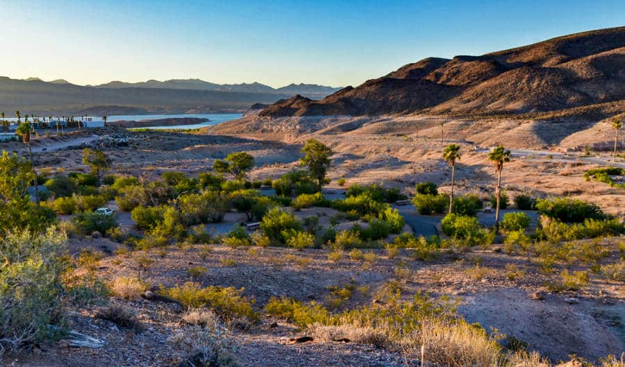 Beautiful sunrise view of the landscape of Echo Bay Lower Campground