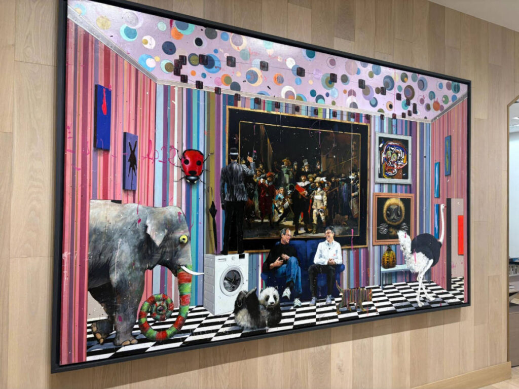 A colorful painting displayed at the Eden Gallery