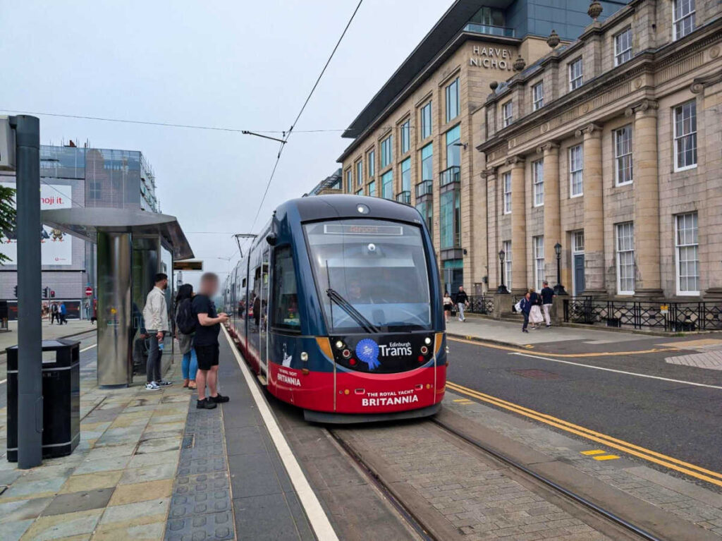 People waiting for the tram in Edinburgh