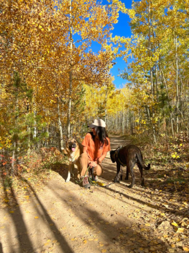 Editor Abigail and her pups on a autumn hike