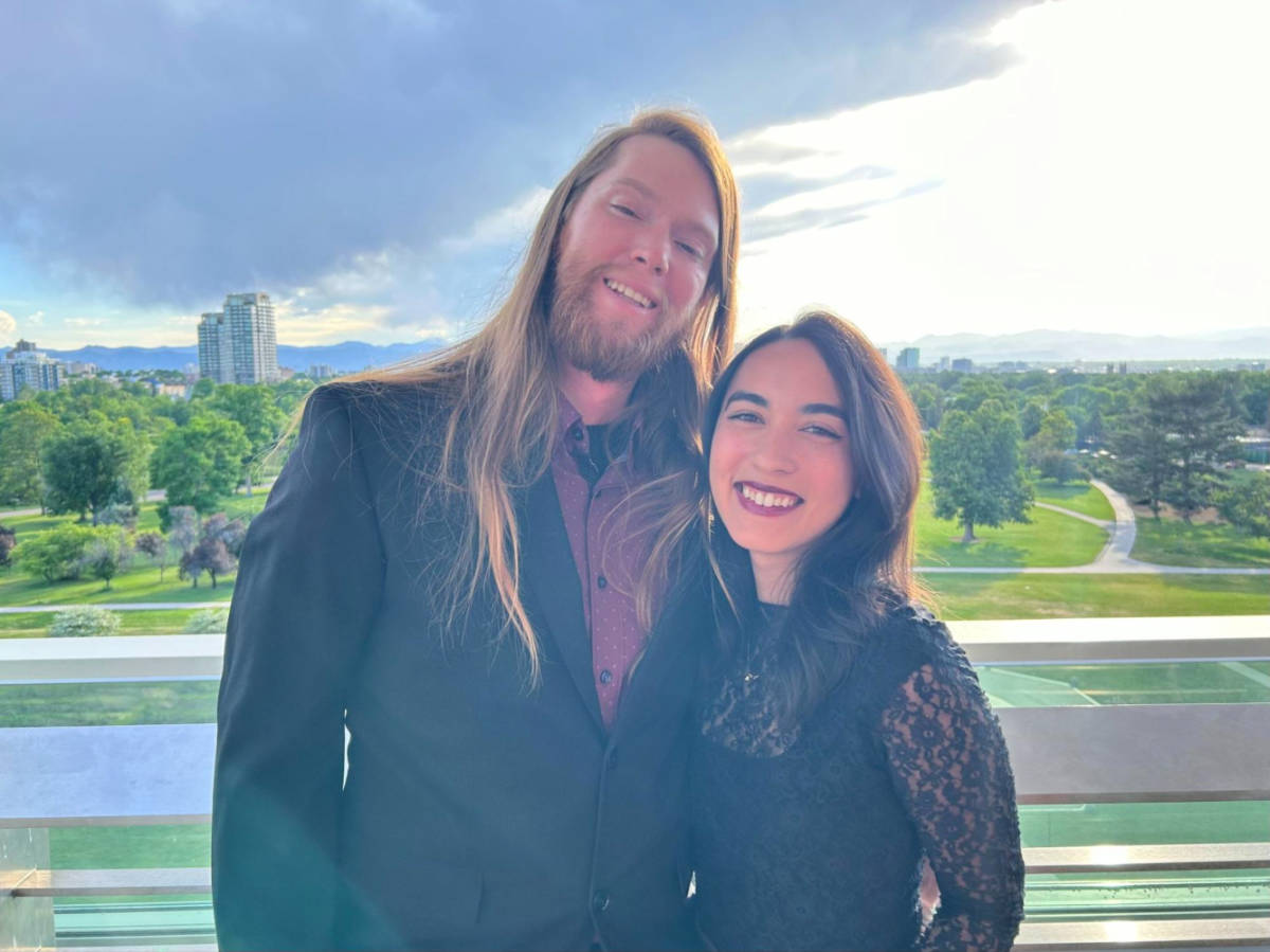Editor Abigail and her husband backdropped by City Park