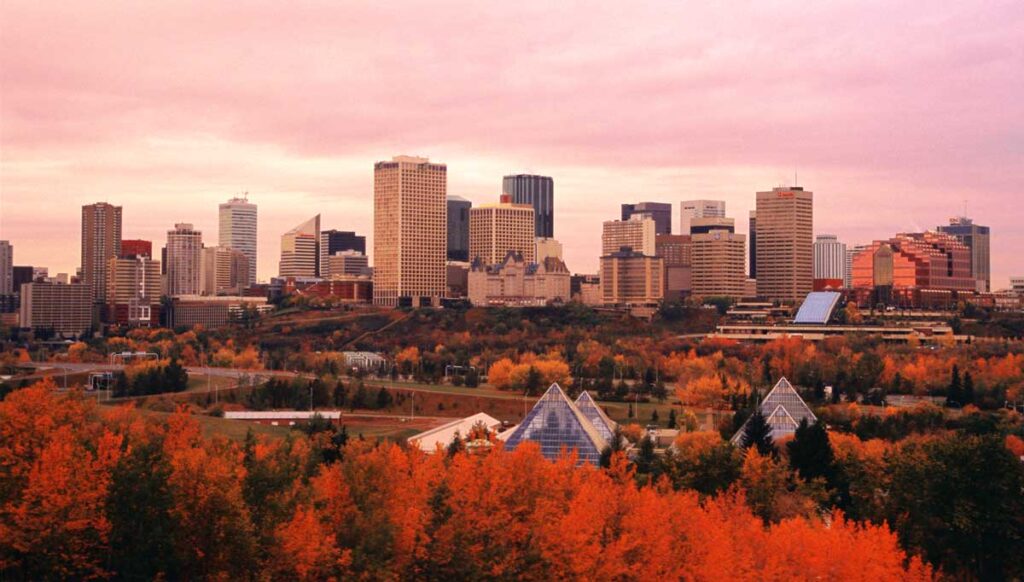 View of the Edmonton Downtown during sunset