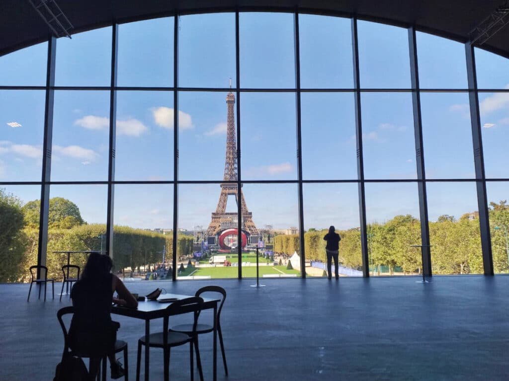 View of the Eiffel Tower from a building across