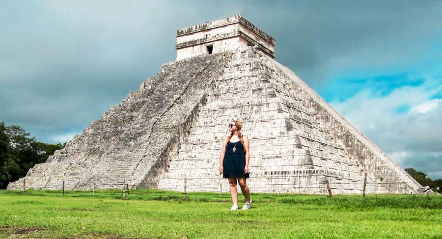 View of the author in front of the El Castillo