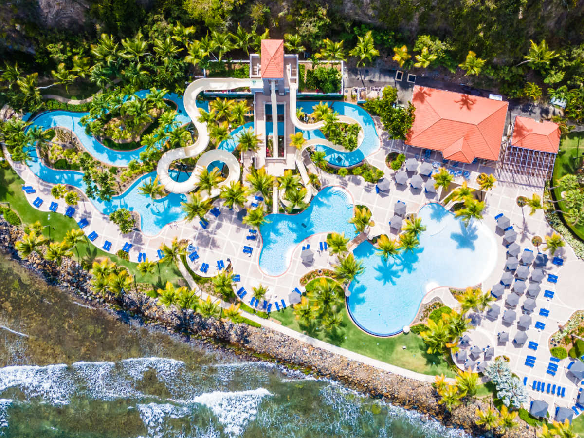 Aerial view of the waterpark of El Conquistador Resort