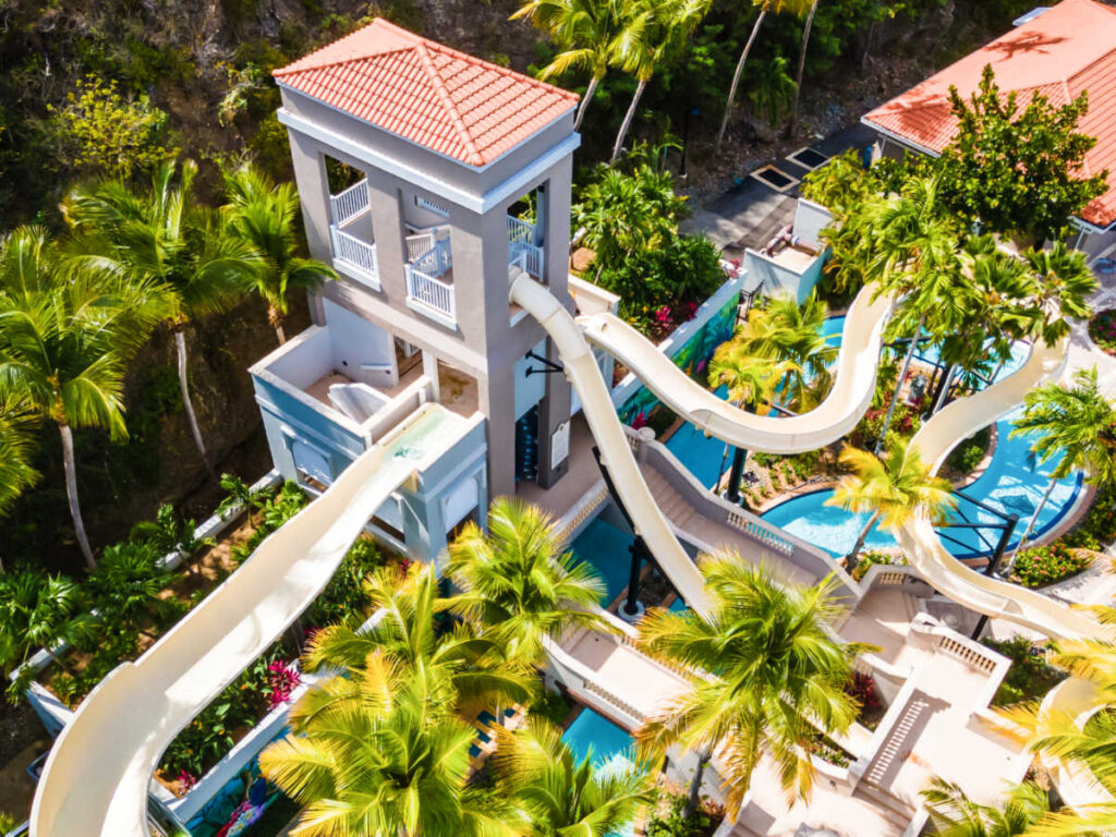 Aerial view of the water slides of El Conquistador Resort