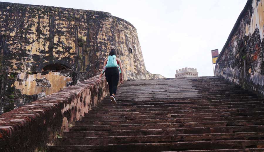 The author ascending the staircase in El Morro