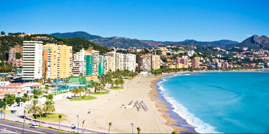 Scenic view of the buildings near the Malaga beach