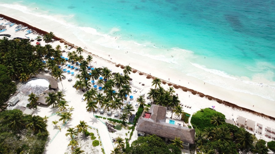 Aerial view of the El Paraiso Hotel Tulum with its beach