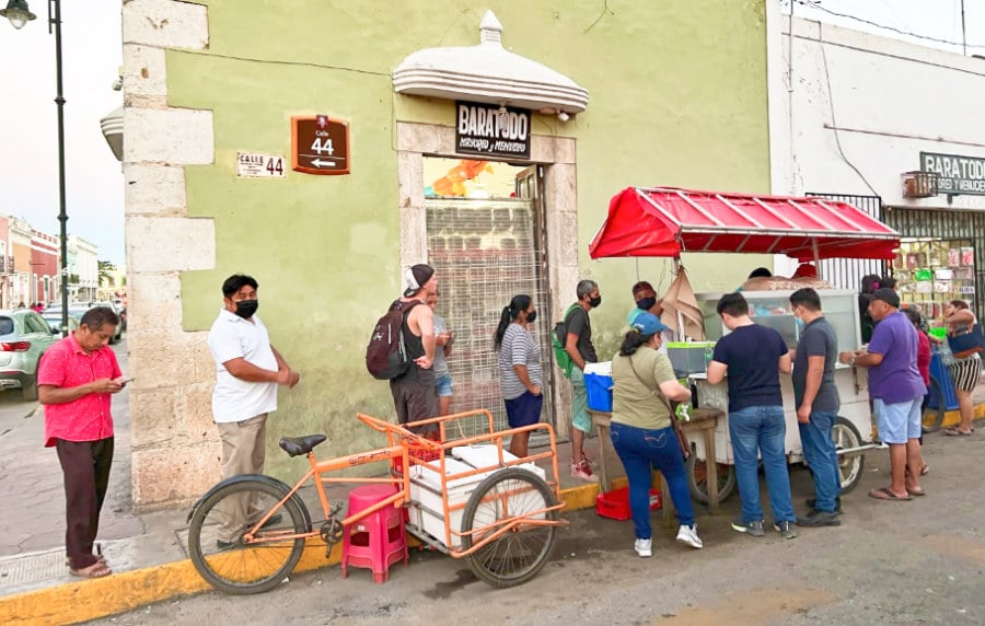 The line at El Tigrillo cochinita pibil taco stand