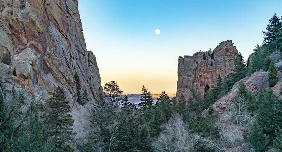 View of the moon over the Eldorado Canyon State Park