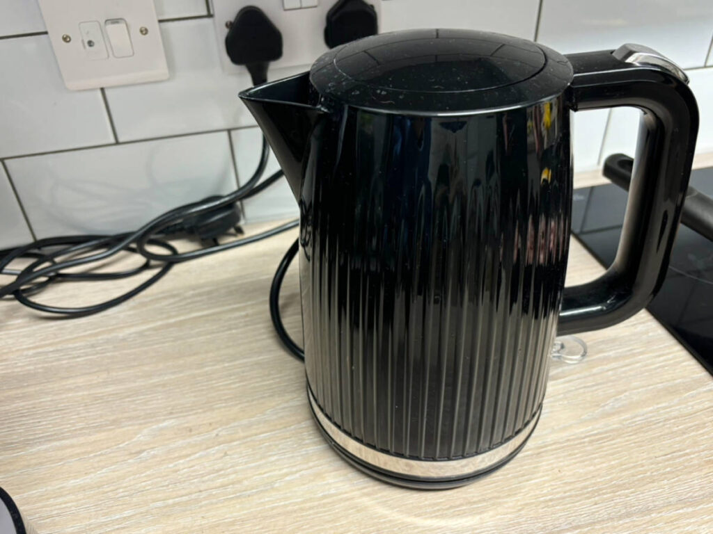 Black Electric kettle in a UK kitchen