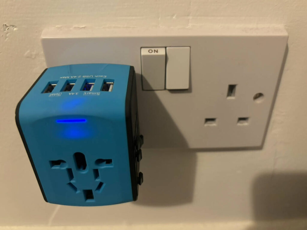 View of an electric outlet in the UK with On/off switch