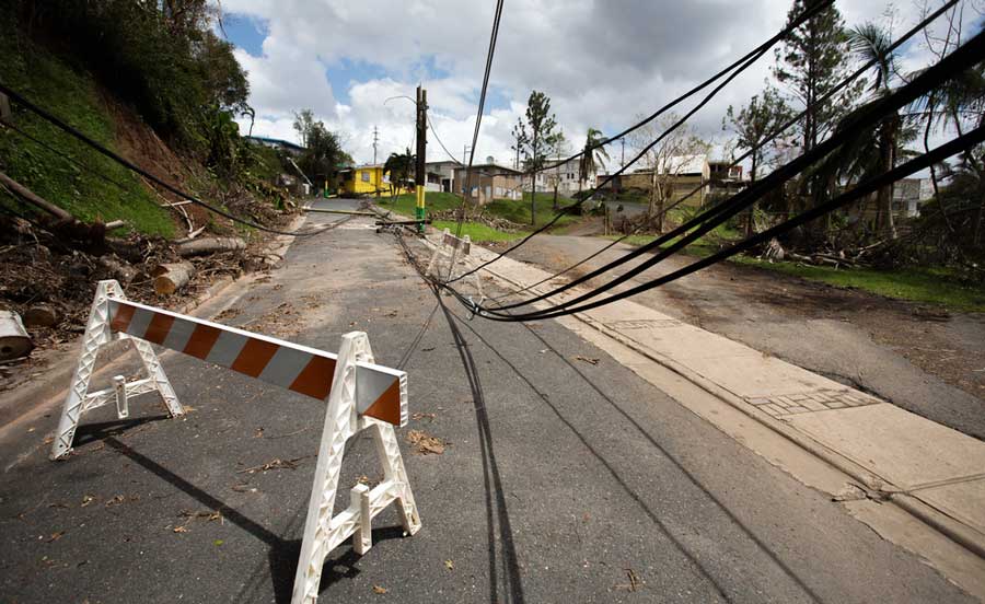 Electrical lines in Puerto Rico after a hurricane
