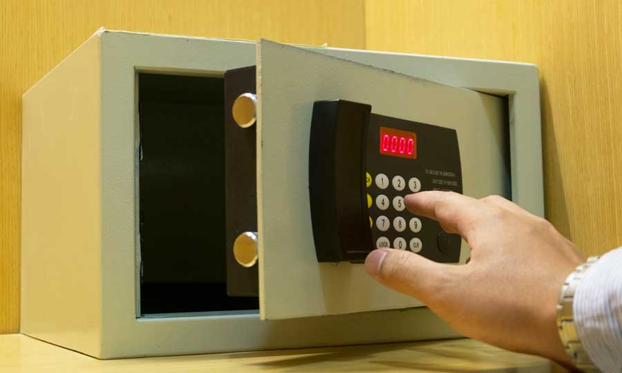 View of an electronic safe being operated