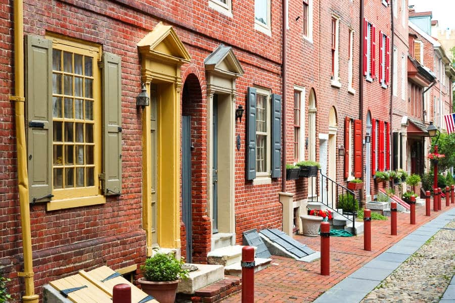 View of the quintessential architectural style in an alley in Old Philadelphia City