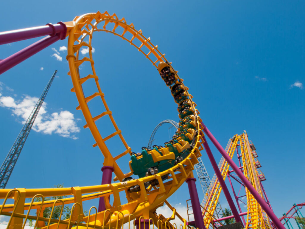 Roller coaster at the Elitch Gardens Theme Park