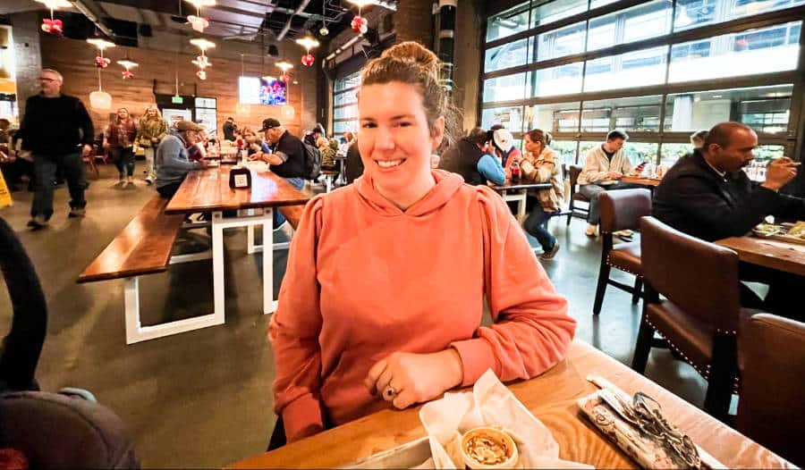 The author Elizabeth Demolat dining in Steam Boys at Assembly Food Hall