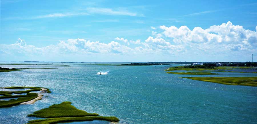 Aerial view of the Intracoastal Waterway to Emerald Isle
