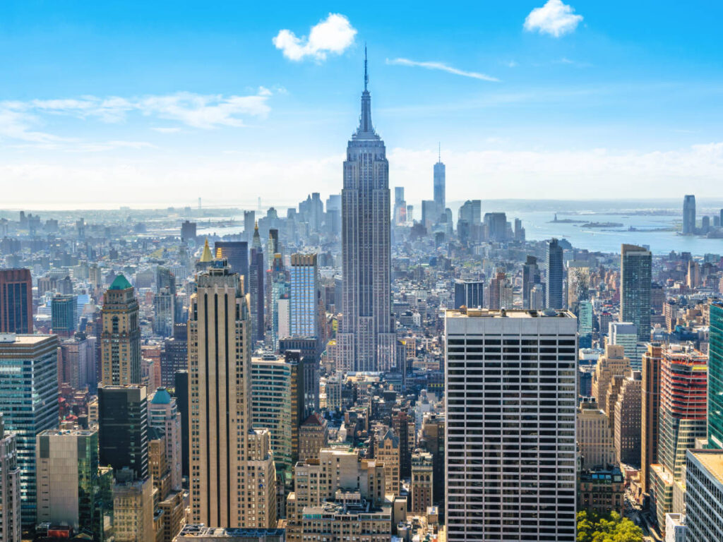 Blue sky over the Empire State Building in New York City