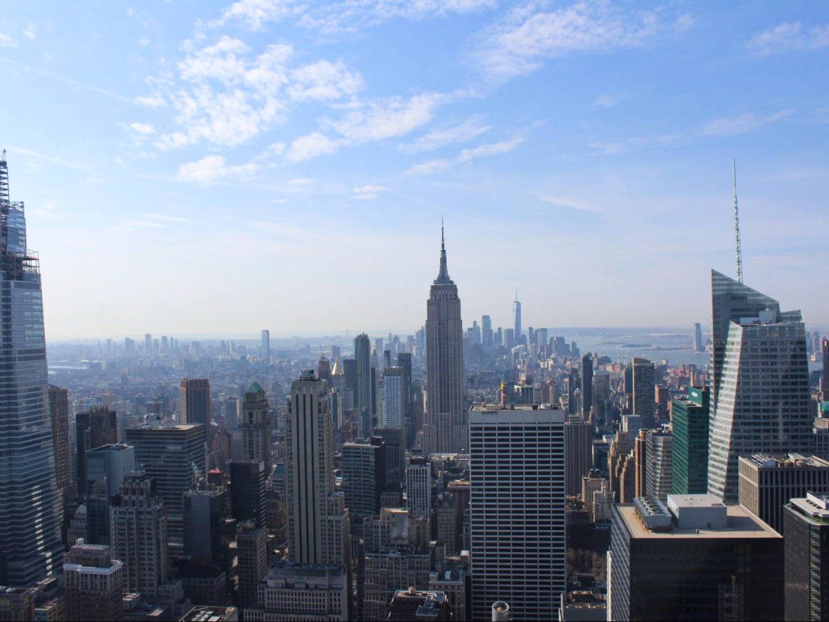 View of the Empire State Building and the skyline from the Top of the Rock Observation Deck