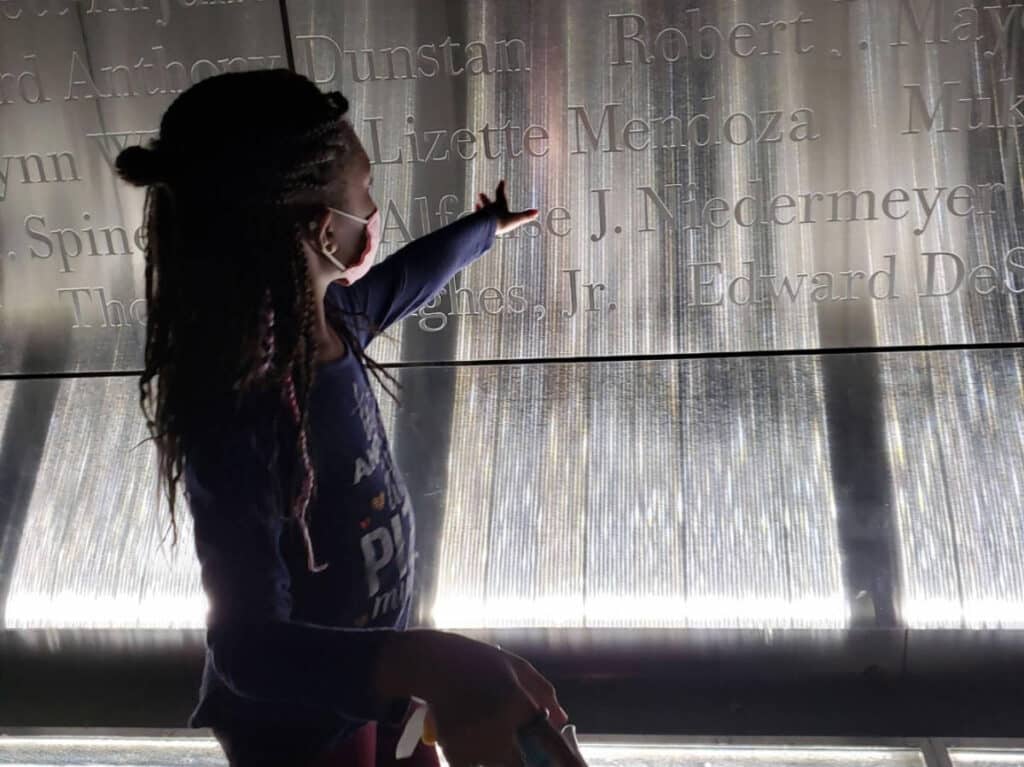 The author's daughter at the Empty Sky Memorial