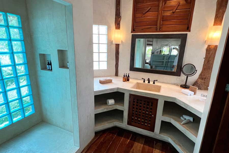 View from the inside of a bathroom in Encantada Tulum