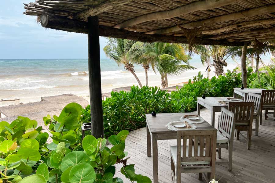 View of the beach while eating on Encantada Tulum
