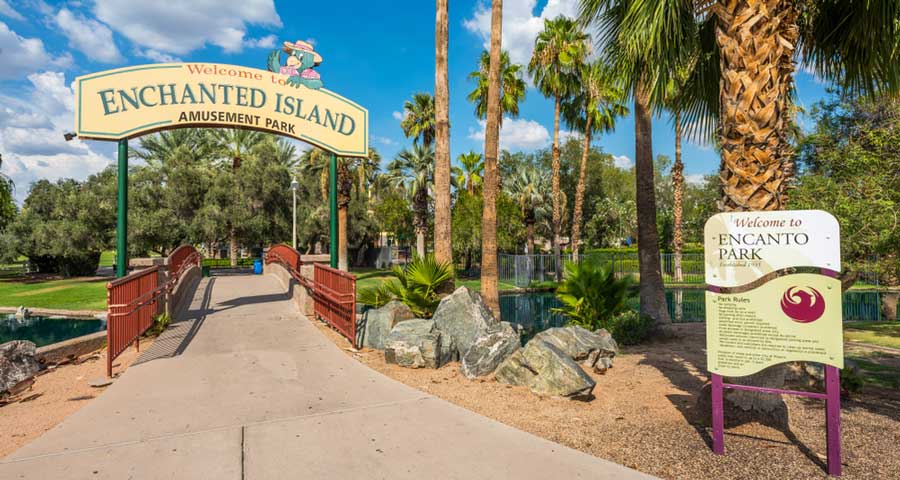 View of the entrance going to Enchanted Island Amusement Park