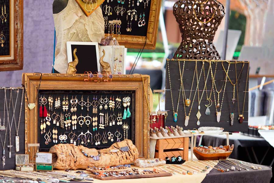 View of vintage jewelries on a booth