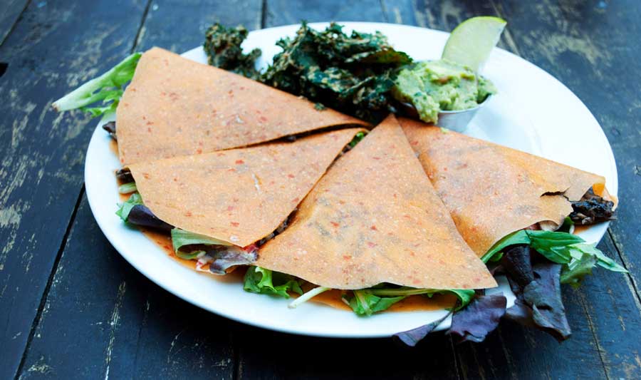 View of a Mexicali quesadilla on a plate