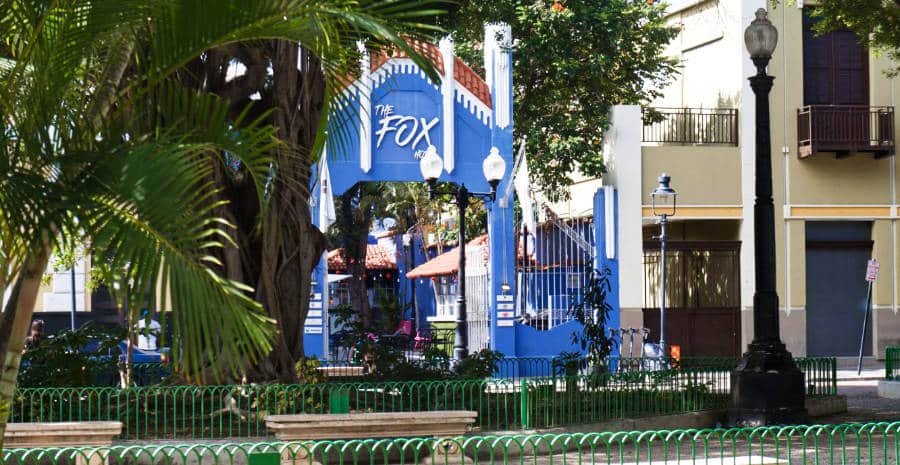 View at the entrance arch of The Fox Hotel in Ponce