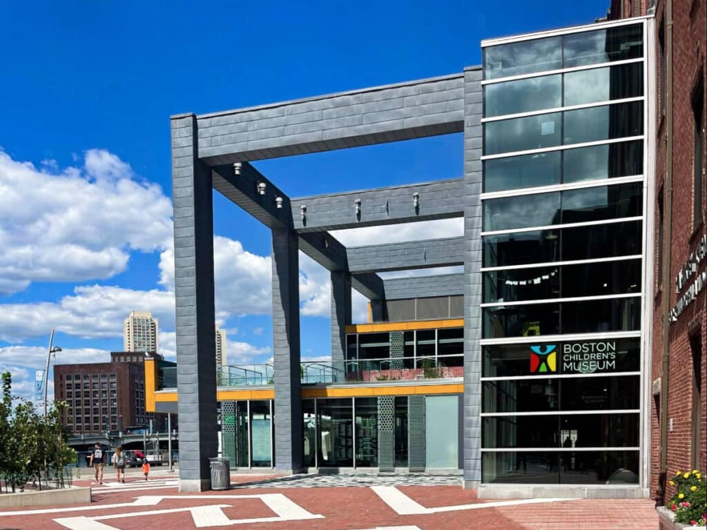 View of the exterior and entrance to the Boston Children's Museum
