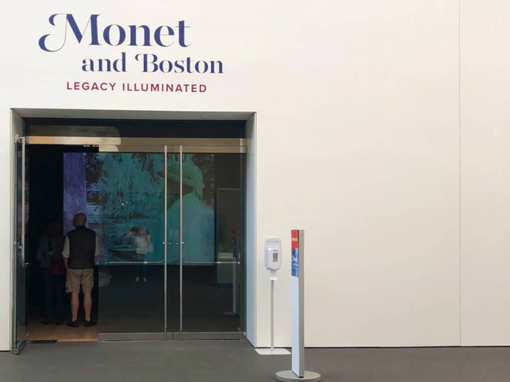 View of the entrance to the Claude Monet exhibit in the Museum of Fine Arts